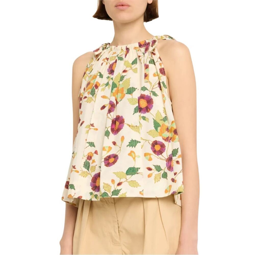 NWT Ulla Johnson ZOE Sleeveless Top Blouse Floral Tie 100% Cotton Boho Summer 6
